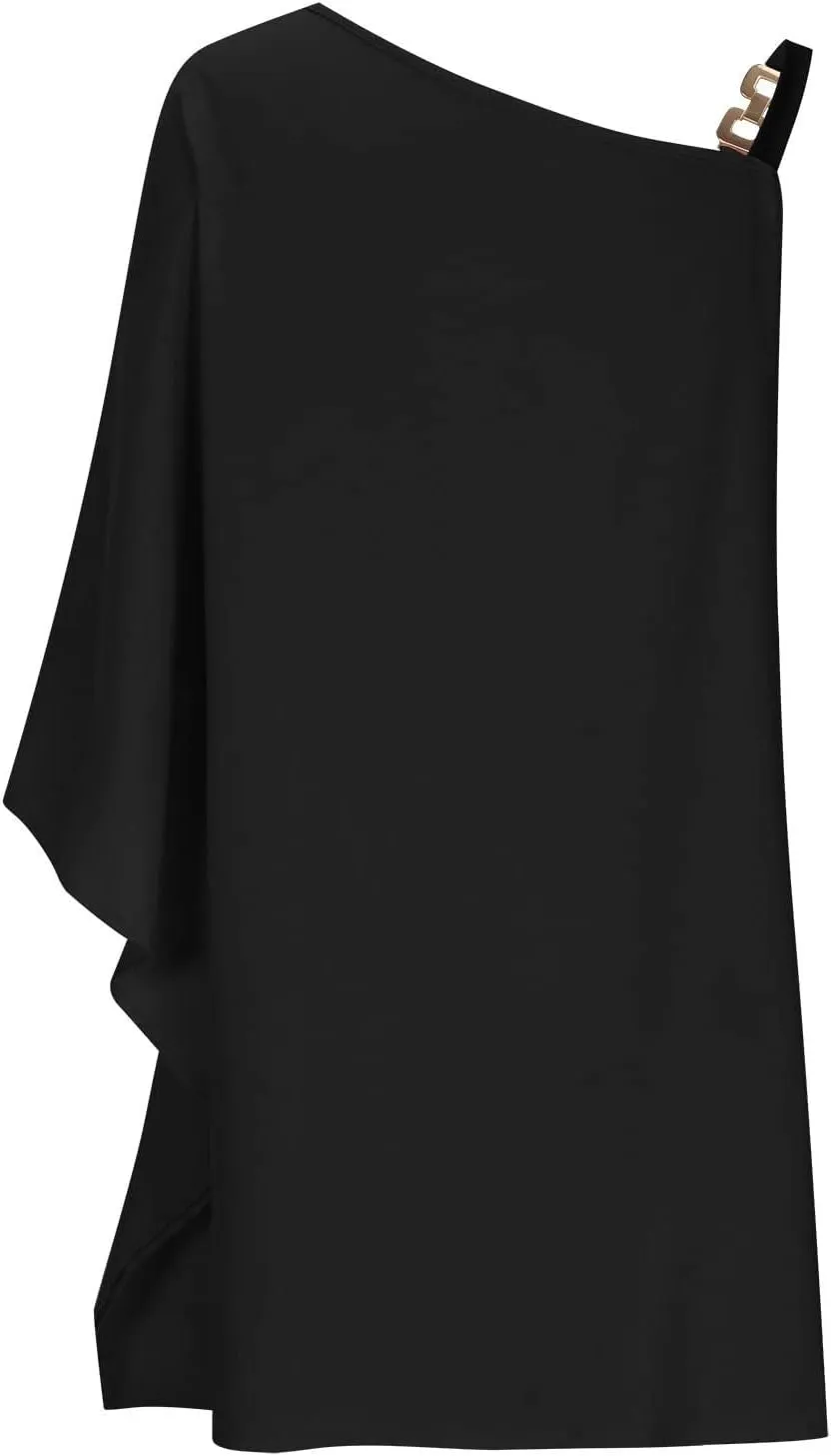 One Shoulder Dresses for Women,2024 Spring Summer Casual Batwing Sleeve Cocktail Dress,Vintage Graphic Party Dress