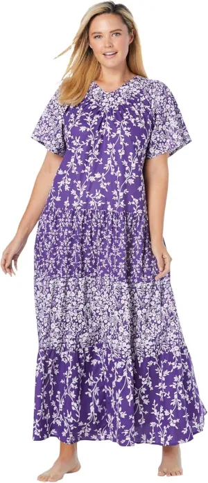 Only Necessities Plus Size Long Tiered Print Lounger