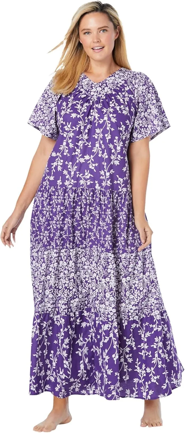Only Necessities Plus Size Long Tiered Print Lounger