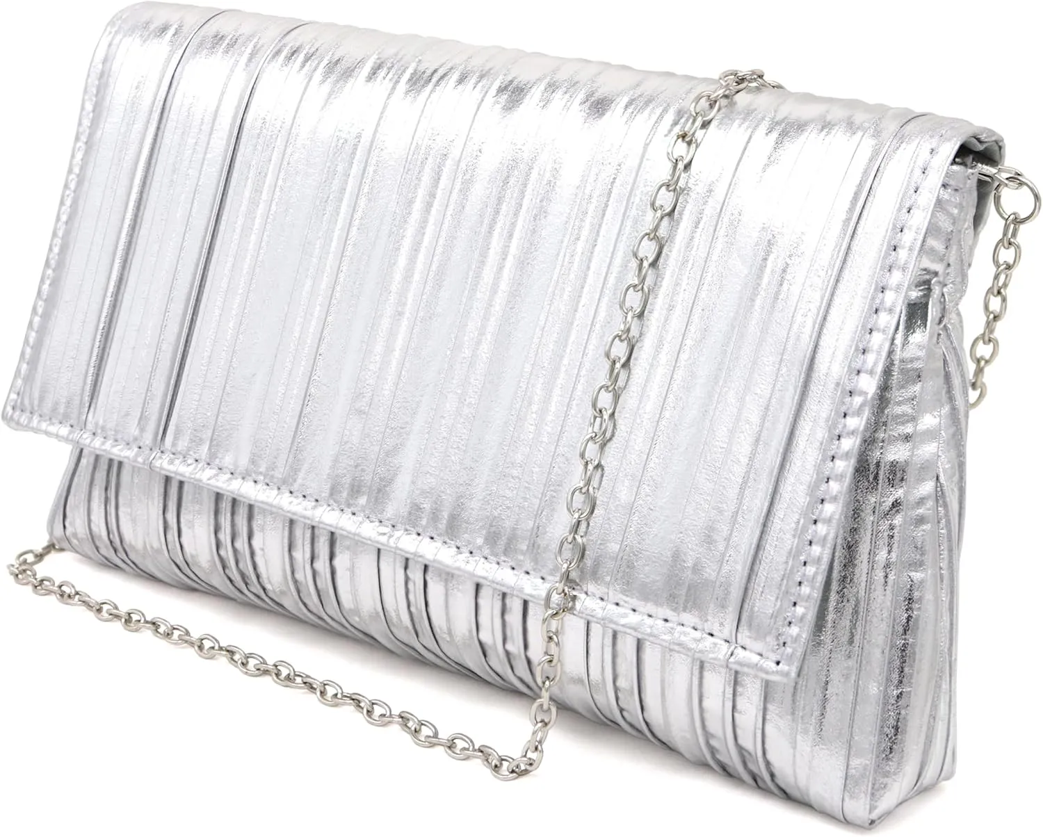 Oriamour Gold Clutch Purses for Women Evening Handbag, Pleated Flap Chain Strap Handbag for Party Cocktail Prom Wedding
