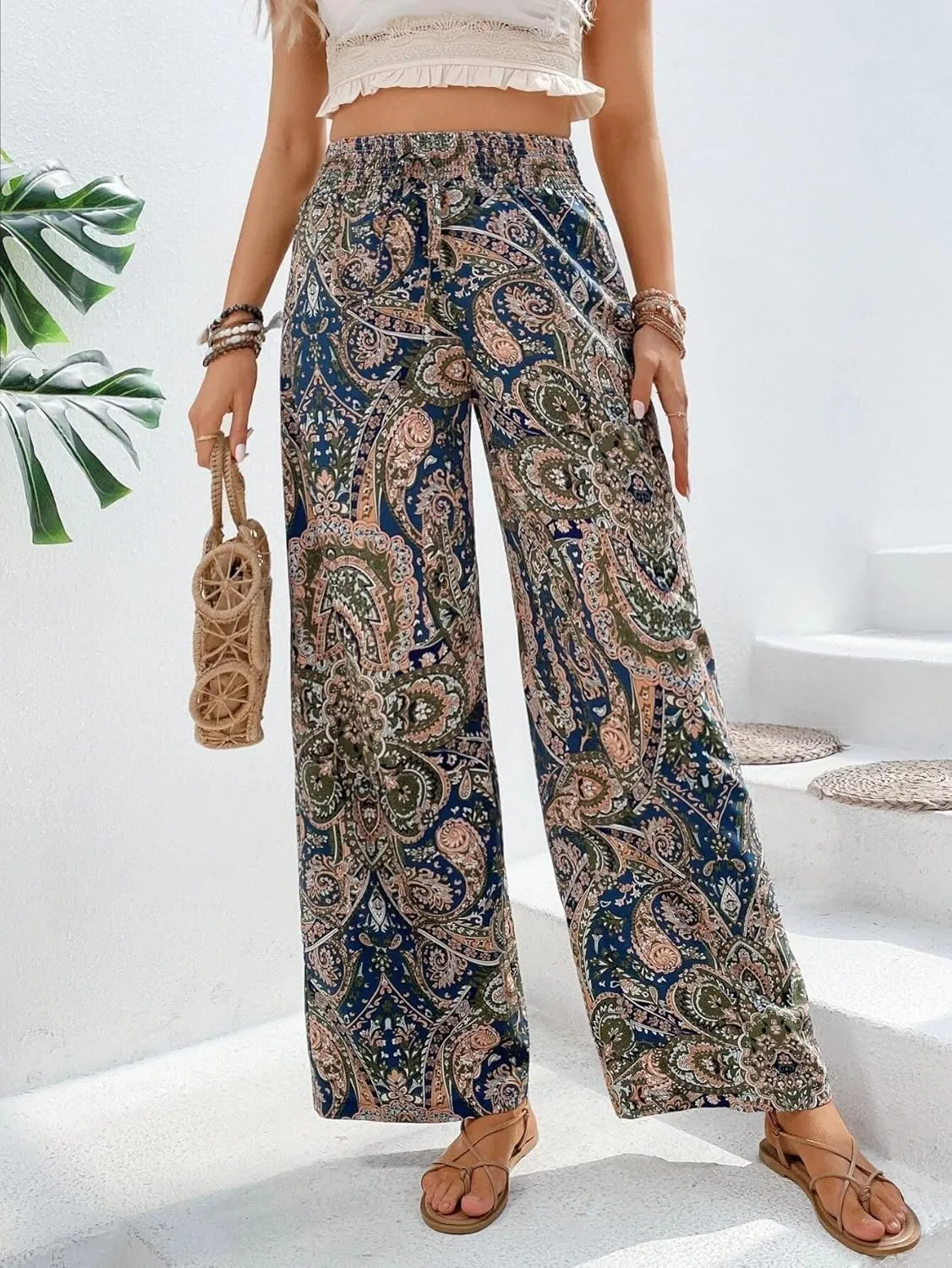 Palazzo Pants for Women 2024 High Waisted Boho Casual Loose Summer Wide Leg Pants