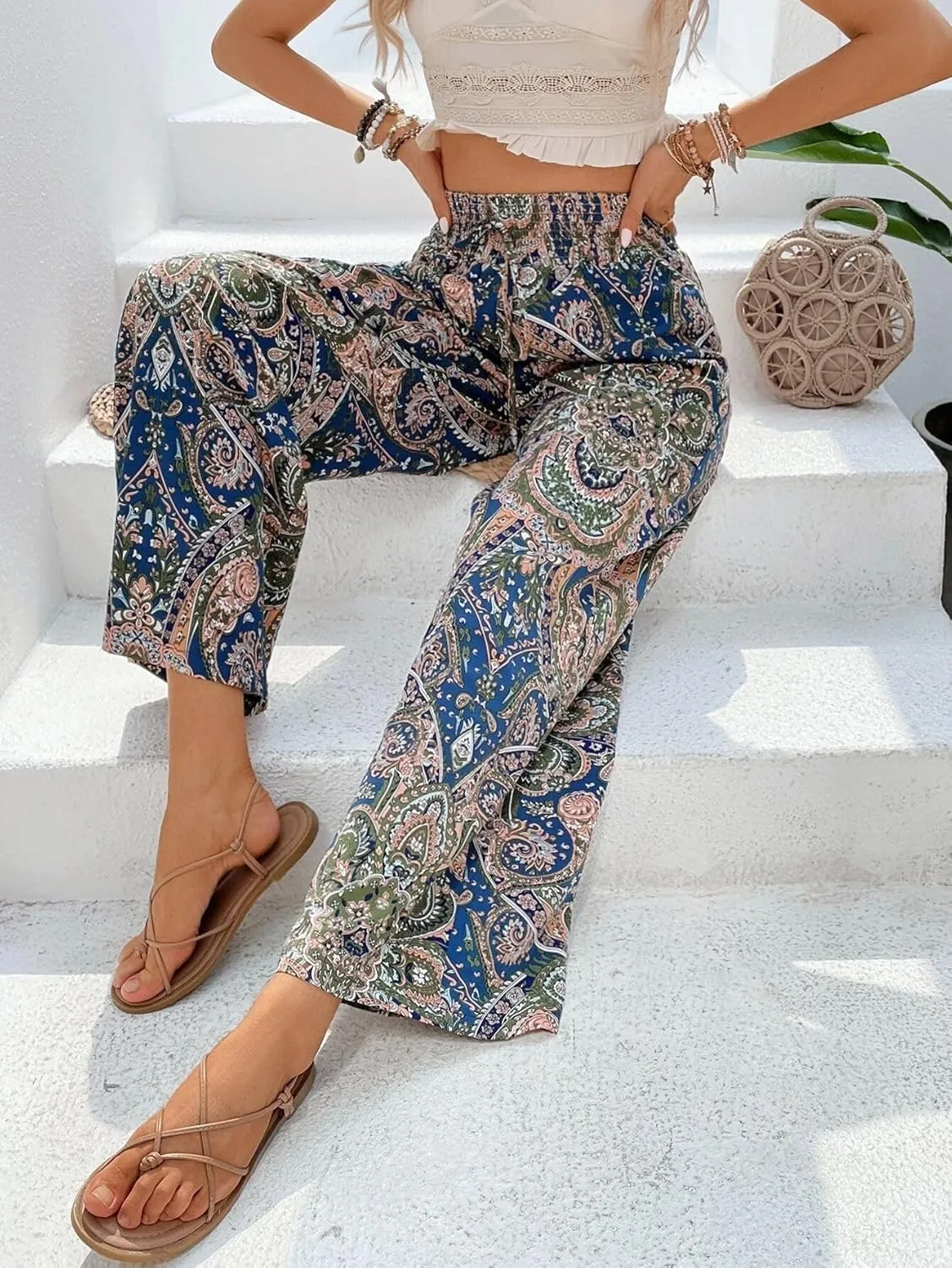 Palazzo Pants for Women 2024 High Waisted Boho Casual Loose Summer Wide Leg Pants