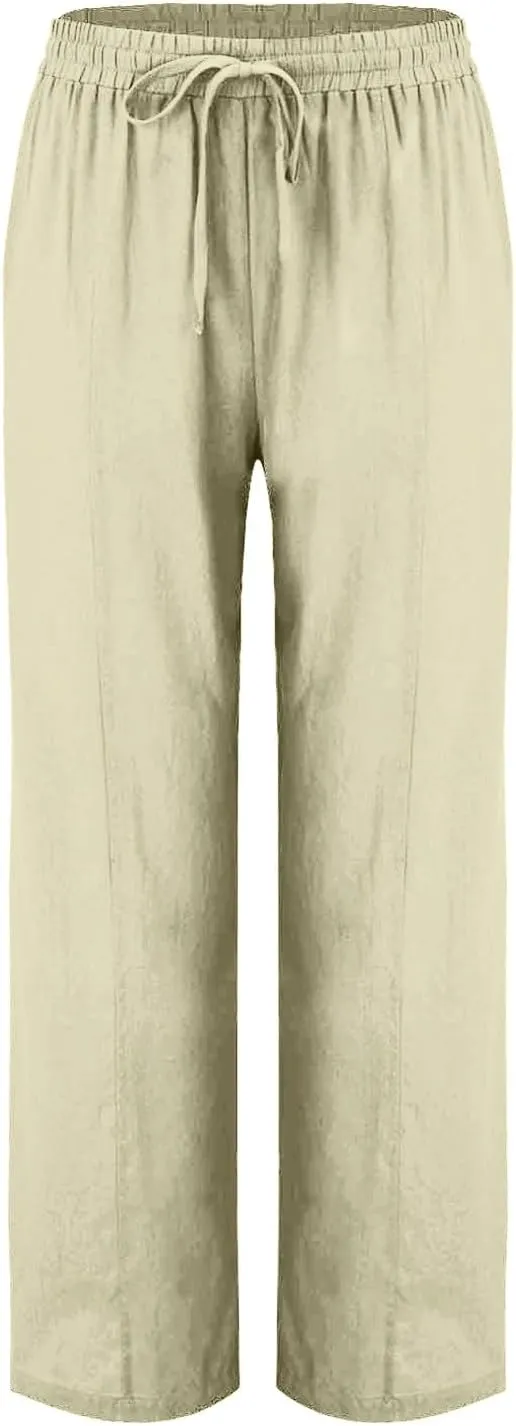Palazzo Pants for Women Loose Wide Leg Cotton Linen Pants Summer Palazzo High Waisted Baggy Trousers 2025 Trendy