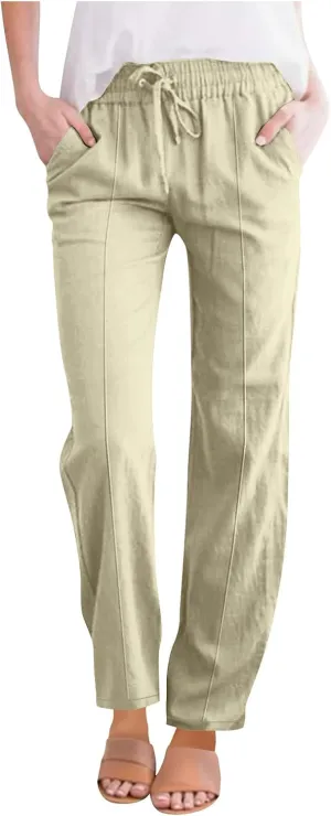 Palazzo Pants for Women Loose Wide Leg Cotton Linen Pants Summer Palazzo High Waisted Baggy Trousers 2025 Trendy