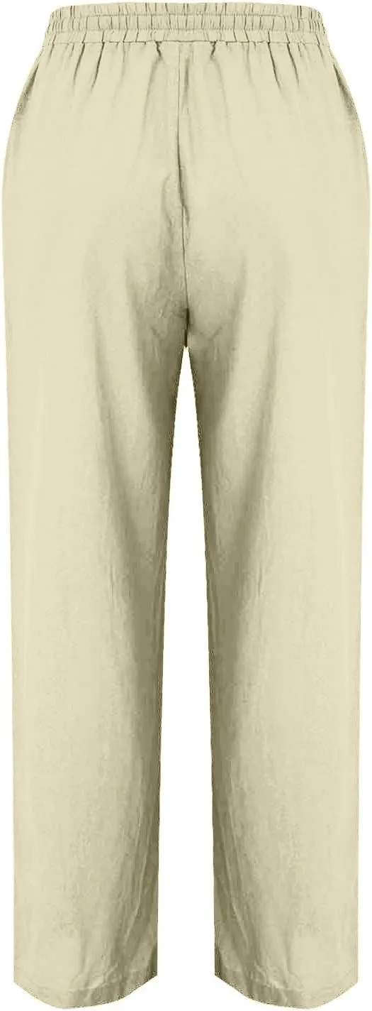 Palazzo Pants for Women Loose Wide Leg Cotton Linen Pants Summer Palazzo High Waisted Baggy Trousers 2025 Trendy
