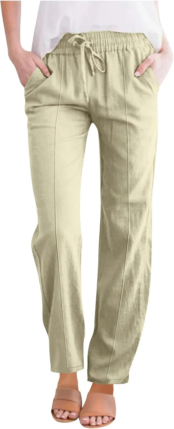 Palazzo Pants for Women Loose Wide Leg Cotton Linen Pants Summer Palazzo High Waisted Baggy Trousers 2025 Trendy