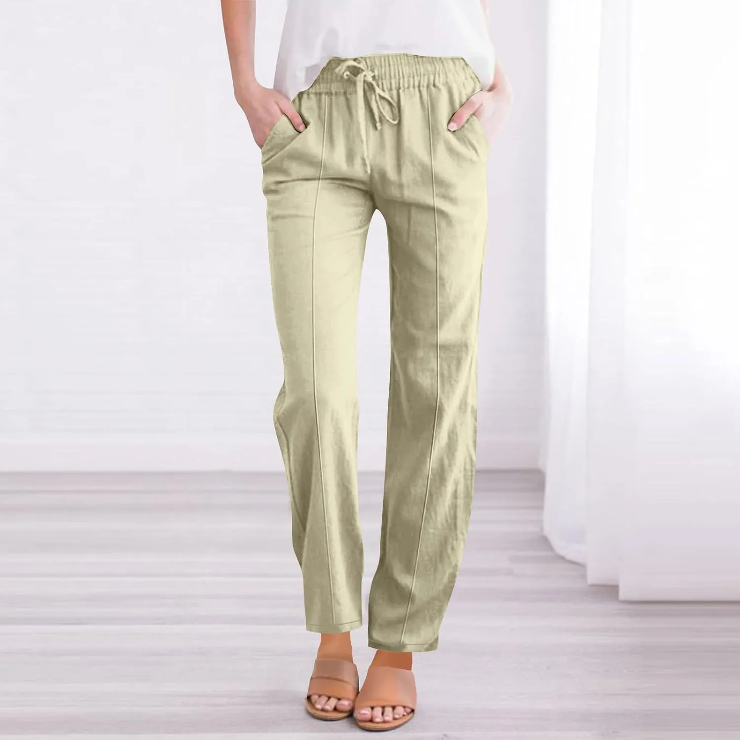 Palazzo Pants for Women Loose Wide Leg Cotton Linen Pants Summer Palazzo High Waisted Baggy Trousers 2025 Trendy