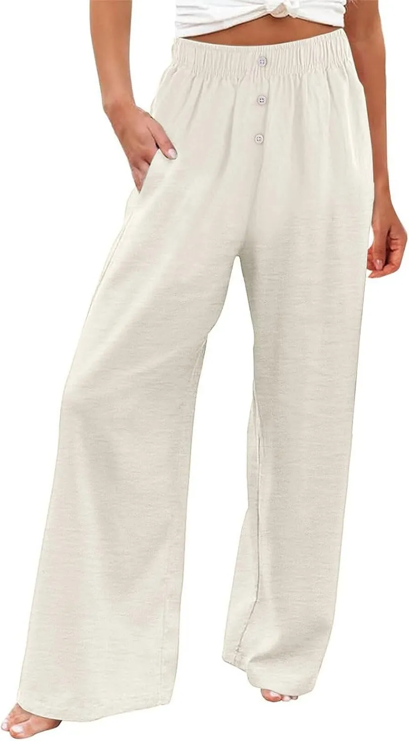 Pants for Women, Wide Leg Straight High Waisted Linen Pants Summer Casual