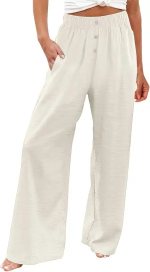 Pants for Women, Wide Leg Straight High Waisted Linen Pants Summer Casual