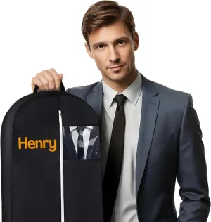 Personalized Garment bag for Business - Embroidered Name Black Bag for Clothes, Suites With 2 Mesh Pockets for Lawyer, Travel- Ideal for Business Travel, Custom Men Suit Cover Bag with Carry Handle