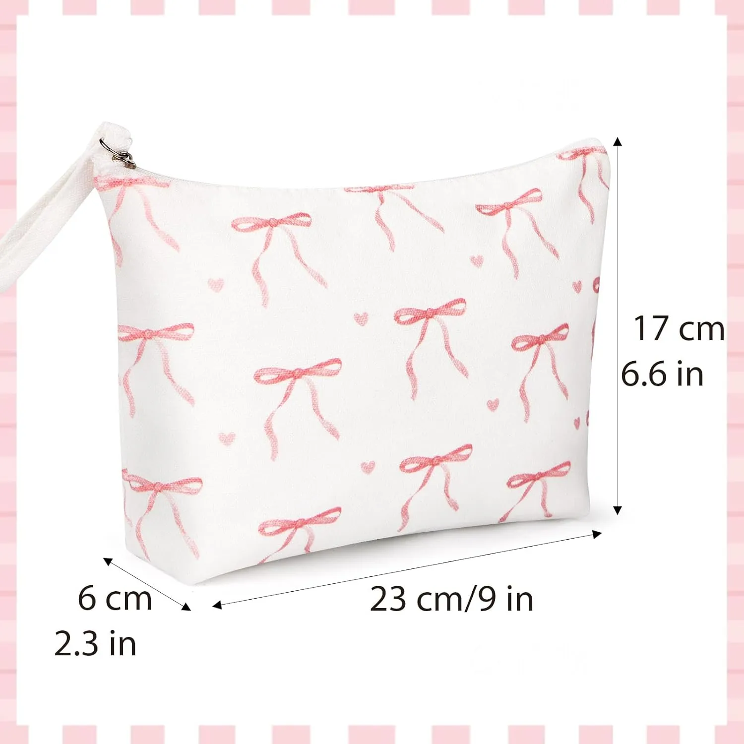 Pink Bow Makeup Bag for Women Preppy Pouch Travel Cosmetic Bag Coquette Makeup Bag Birthday Valentines Day Christmas Gifts for Bestie Mom Daughter Teen Girls (White)