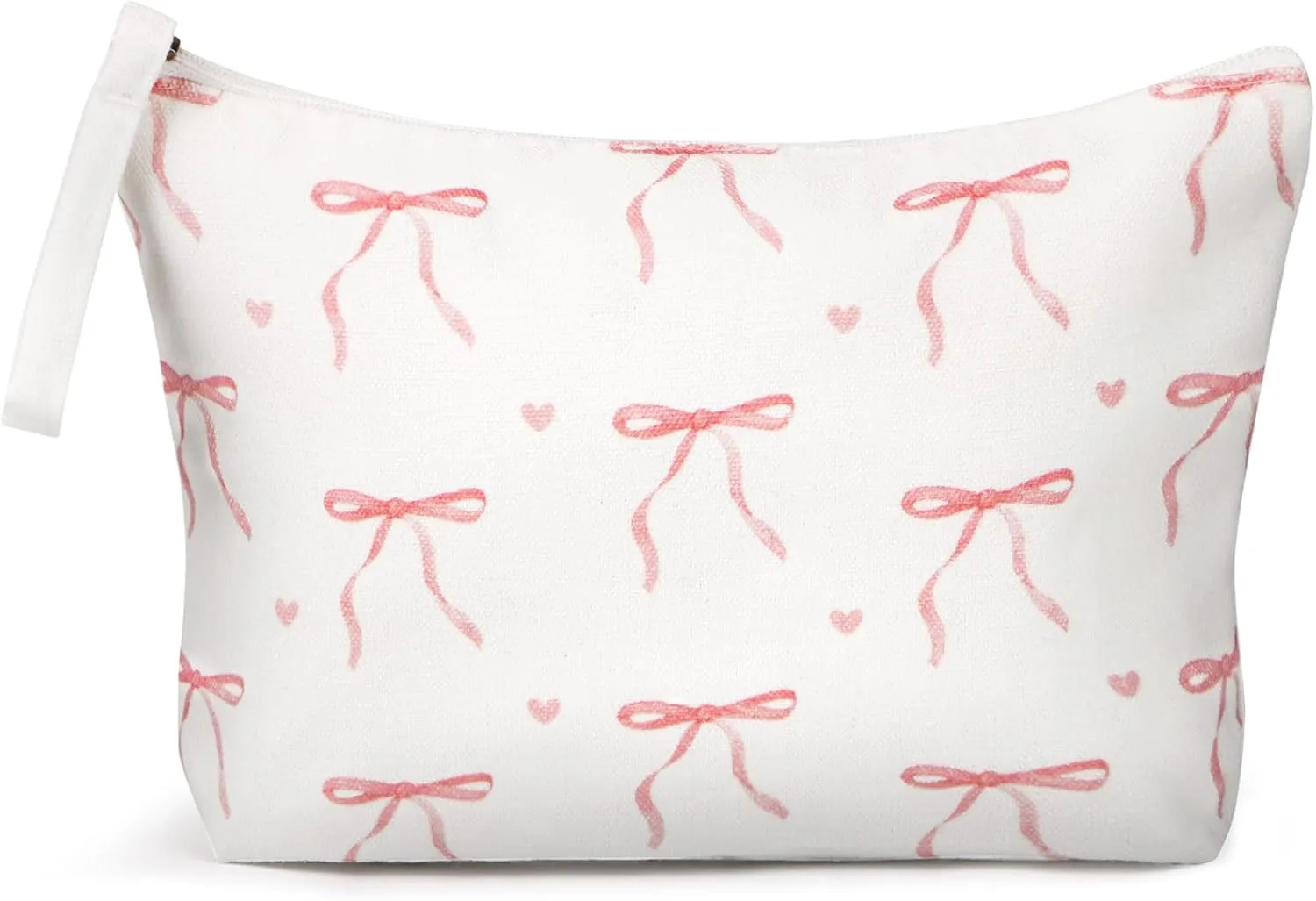 Pink Bow Makeup Bag for Women Preppy Pouch Travel Cosmetic Bag Coquette Makeup Bag Birthday Valentines Day Christmas Gifts for Bestie Mom Daughter Teen Girls (White)