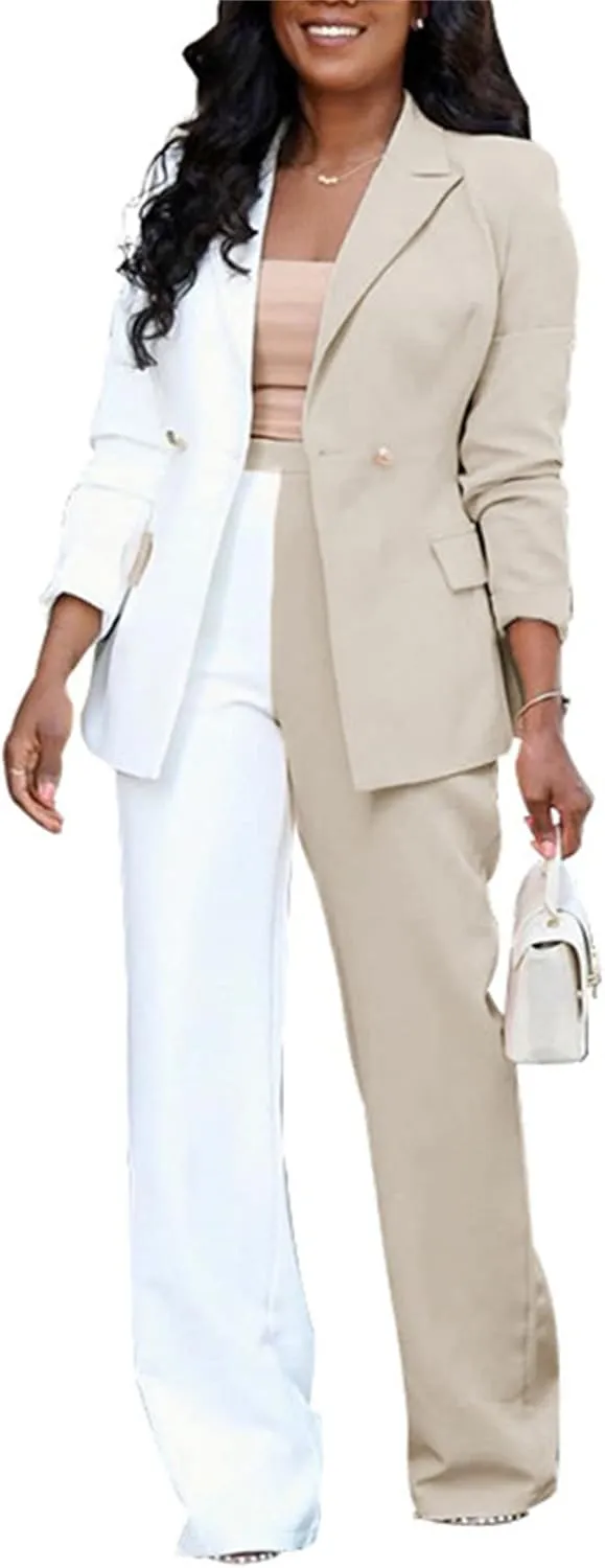 PinkPatty Women's Business Casual Outfits Lightweight Blazer Jacket and Wide Leg Pants Suit Set