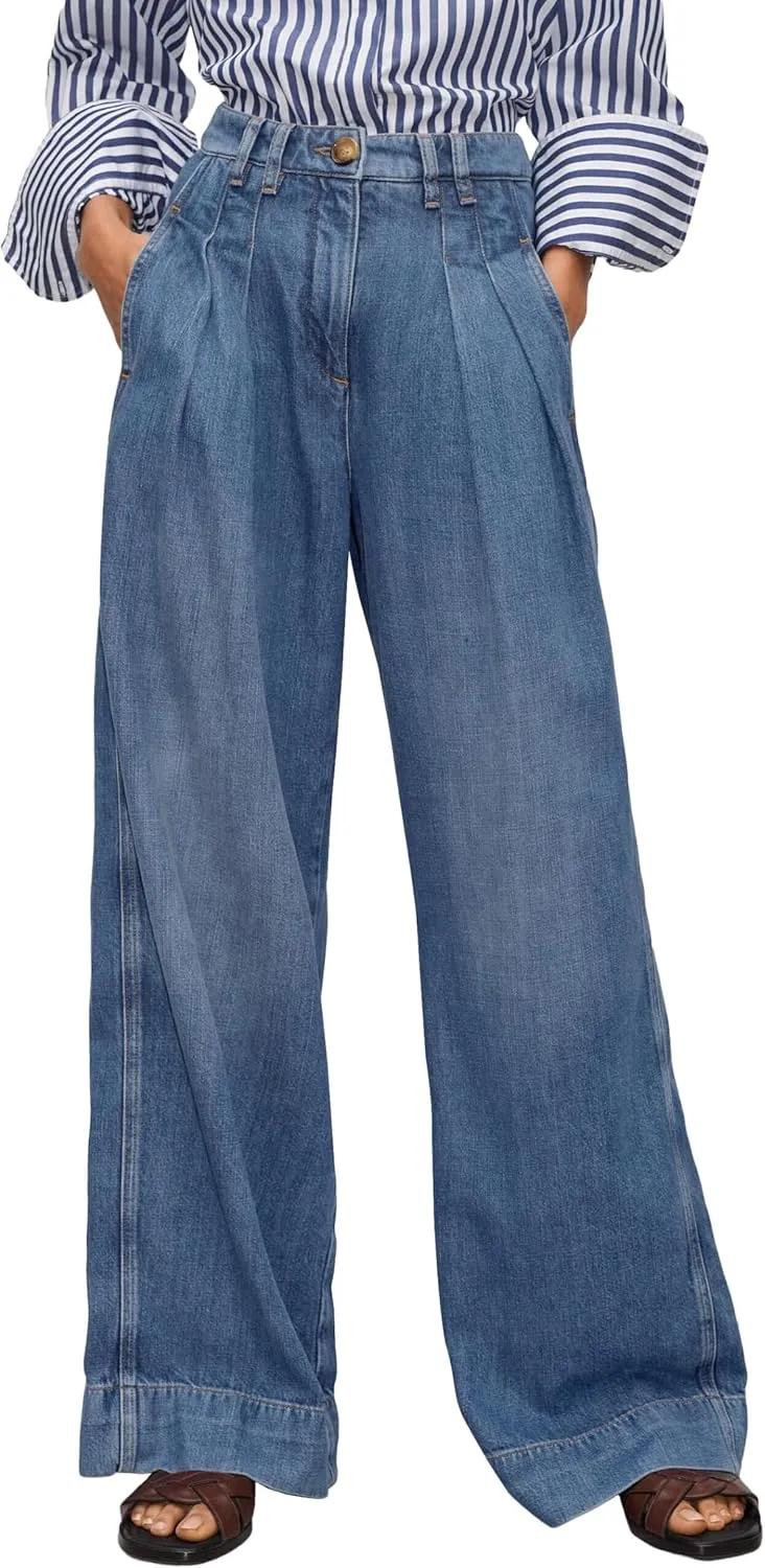 PLNOTME Women's High Waisted Wide Leg Jeans Baggy Mom Casual Denim Pants