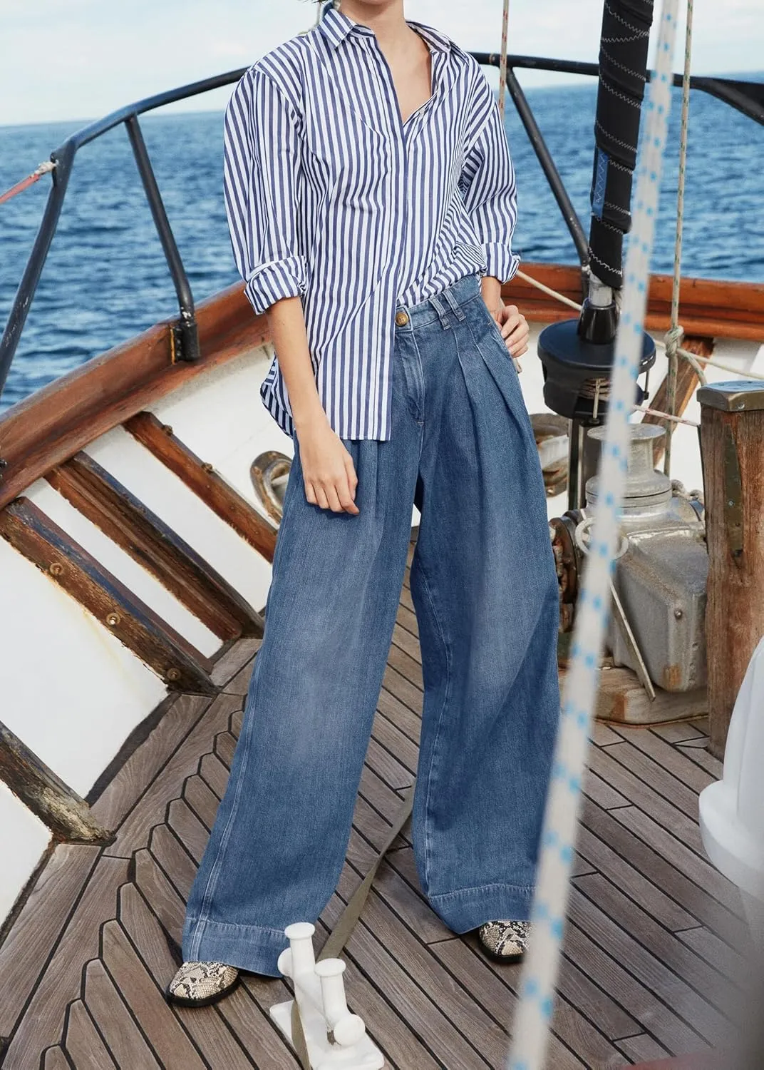 PLNOTME Women's High Waisted Wide Leg Jeans Baggy Mom Casual Denim Pants