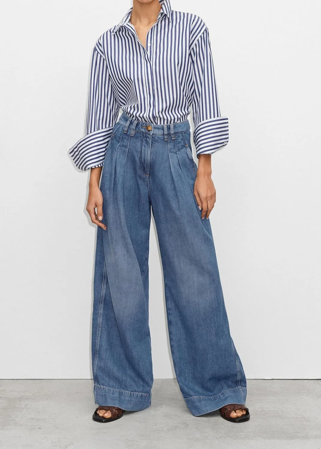 PLNOTME Women's High Waisted Wide Leg Jeans Baggy Mom Casual Denim Pants