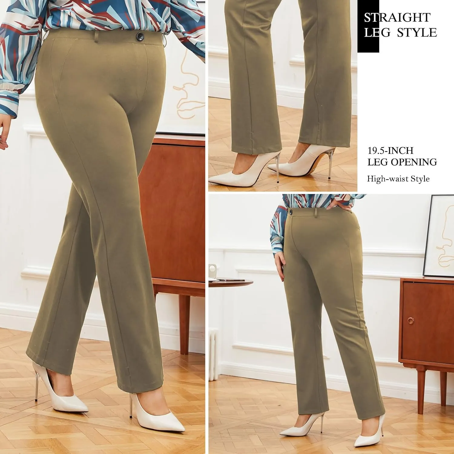 Plus Size Women's Straight-Leg Dress Pants - Slacks for Business Casual,Work Clothes for Office