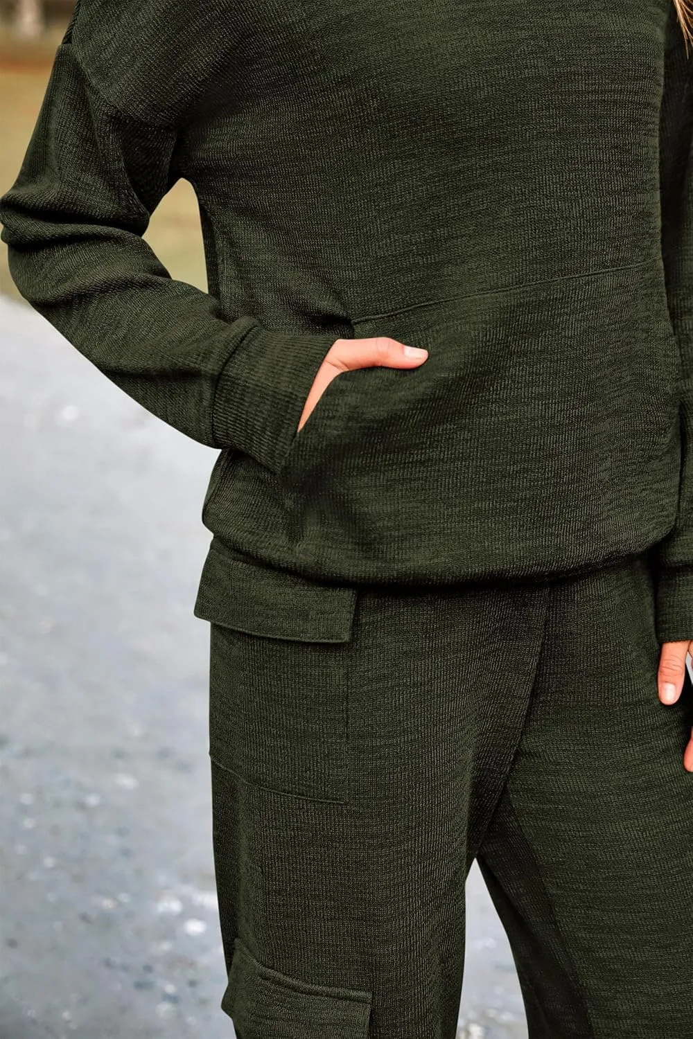 PRETTYGARDEN Women's 2 Piece Lounge Sets 2025 Fall Knitted Hoodie Pullover Tops Cargo Pants Matching Outfits Tracksuits