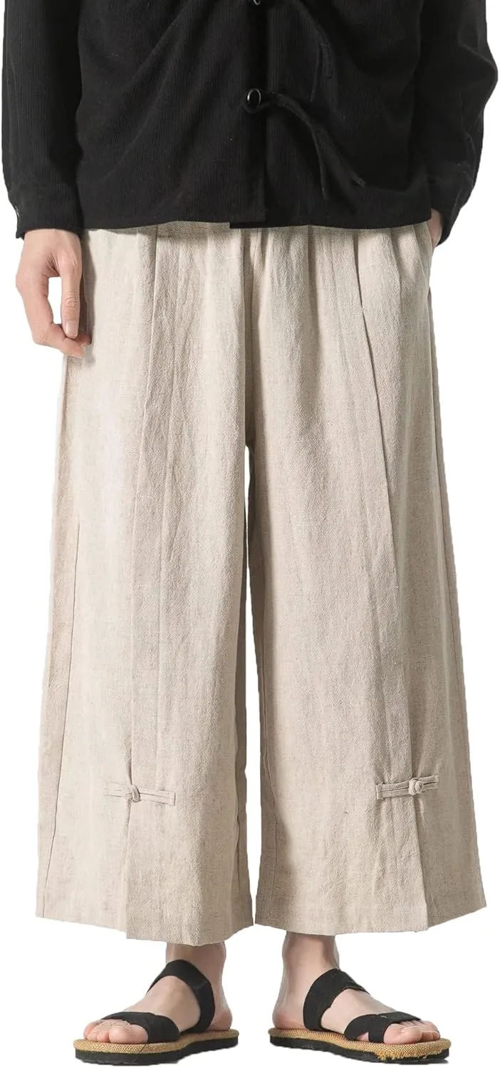 PRIJOUHE Mens Casual Linen Pants Baggy Pants Lightweight Elastic Drawstring Waist Harem Pants