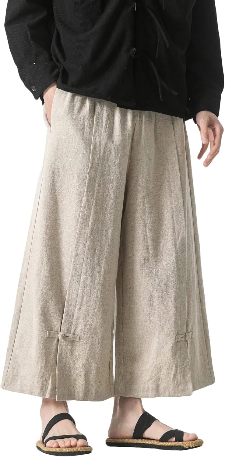 PRIJOUHE Mens Casual Linen Pants Baggy Pants Lightweight Elastic Drawstring Waist Harem Pants