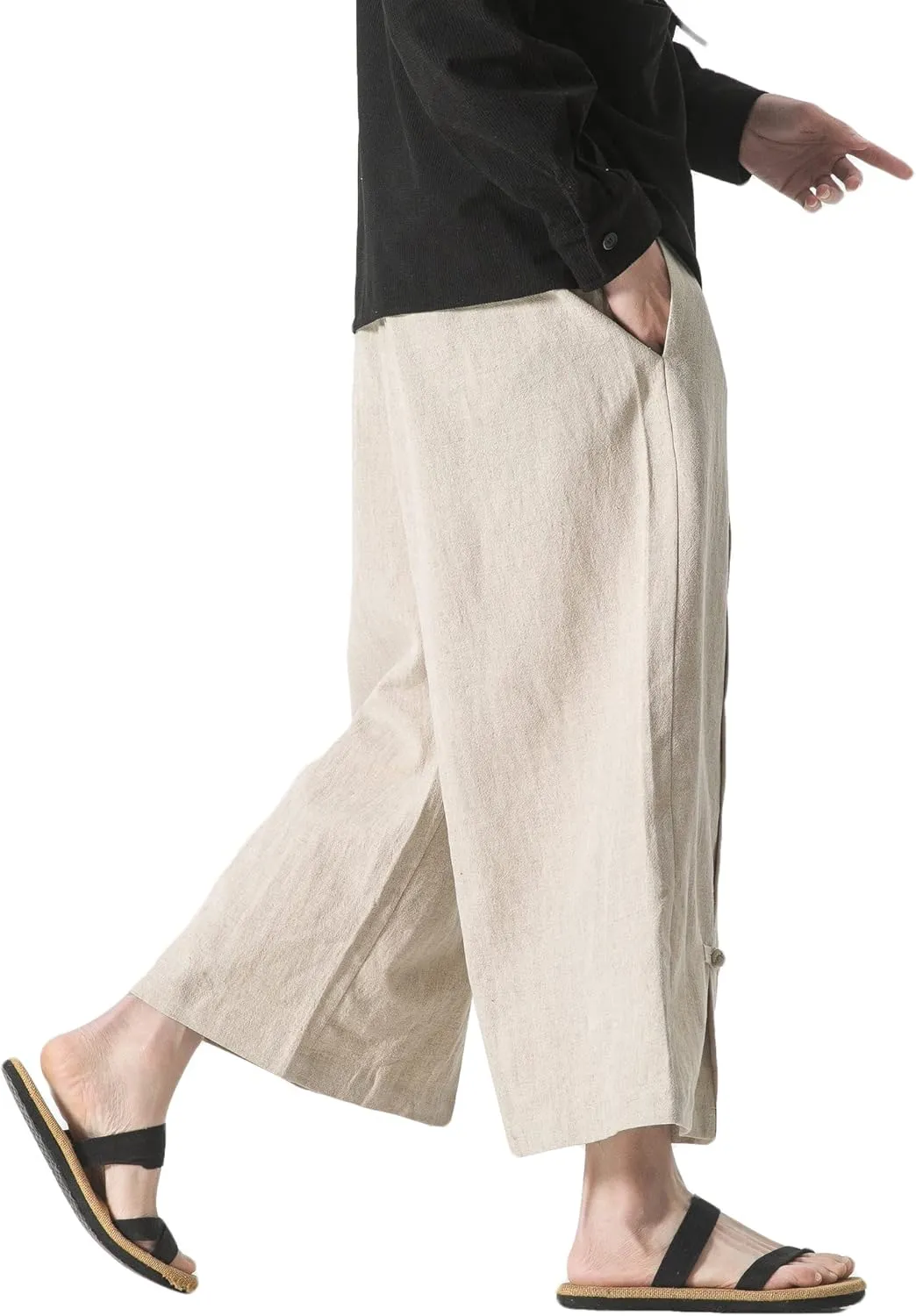 PRIJOUHE Mens Casual Linen Pants Baggy Pants Lightweight Elastic Drawstring Waist Harem Pants