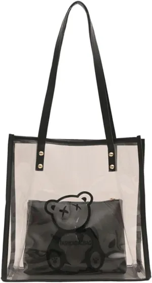PVC Tote Bag Large Waterproof Kraft Paper Handbags with Zipper Pockets Handle for Women Work Beach Swimming
