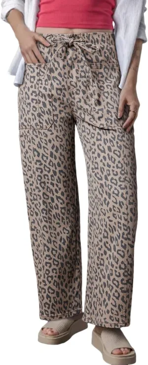 QIVICIMA Straight Leg Jeans for Women Casual Leopard Printed Drawstring Waist Pocketed Wide Leg Jeans Daily Denim Pants