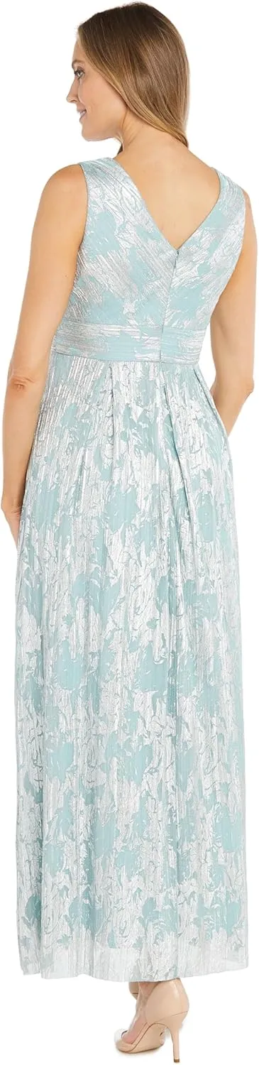 R&M Richards Womens Plus Full Length Metallic Evening Dress