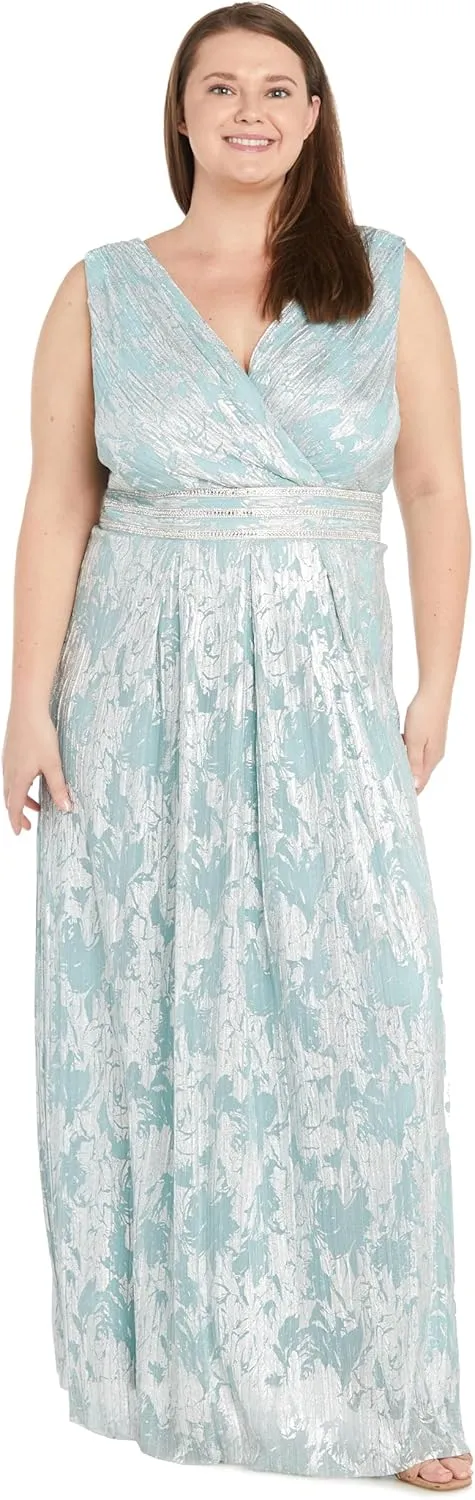 R&M Richards Womens Plus Full Length Metallic Evening Dress