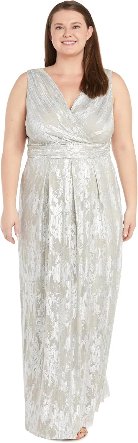 R&M Richards Womens Plus Full Length Metallic Evening Dress