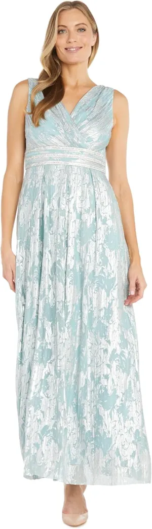 R&M Richards Womens Plus Full Length Metallic Evening Dress