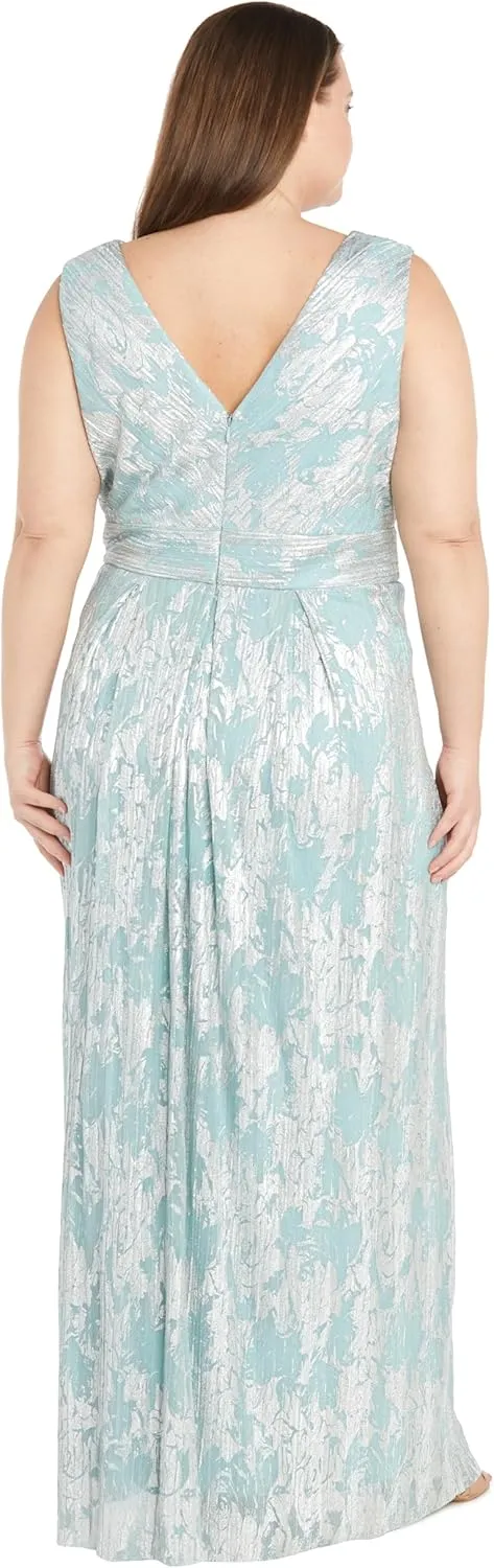 R&M Richards Womens Plus Full Length Metallic Evening Dress
