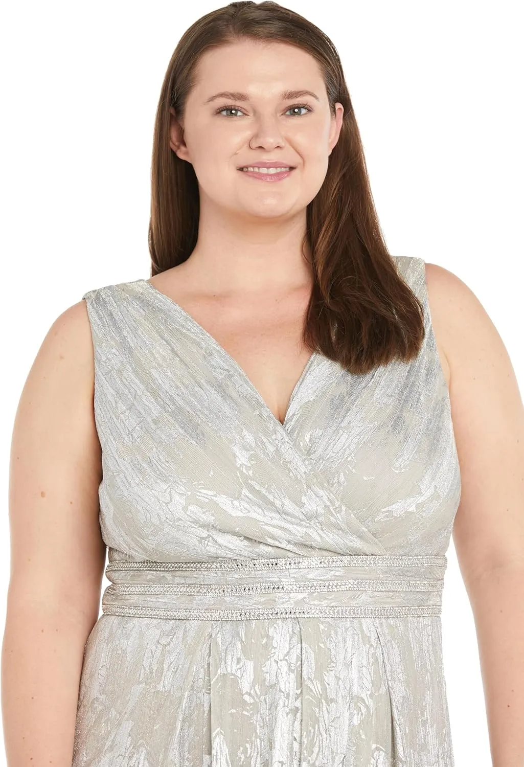 R&M Richards Womens Plus Full Length Metallic Evening Dress