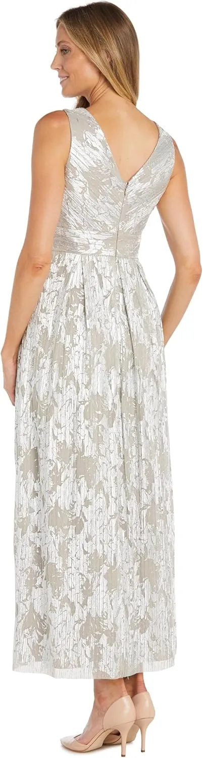 R&M Richards Womens Plus Full Length Metallic Evening Dress