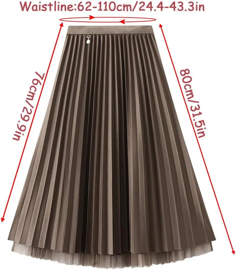 Reversible Pleated Tulle Skirt for Women, Aline Long High Elastic Waisted Summer Flowy Mesh Midi Skirt