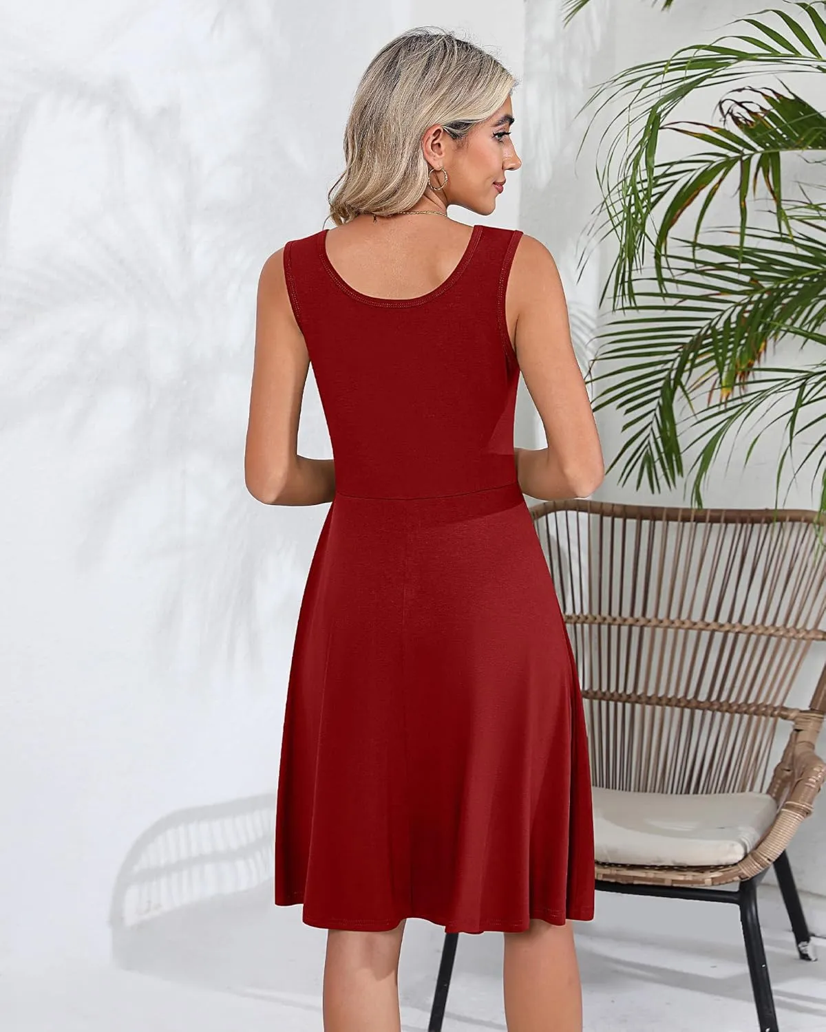Riyiper 2 Pack Women's Sleeveless V Neck Dress with Pocket Beach Casual Sundress Summer A Line Flared Slim Tank Dress