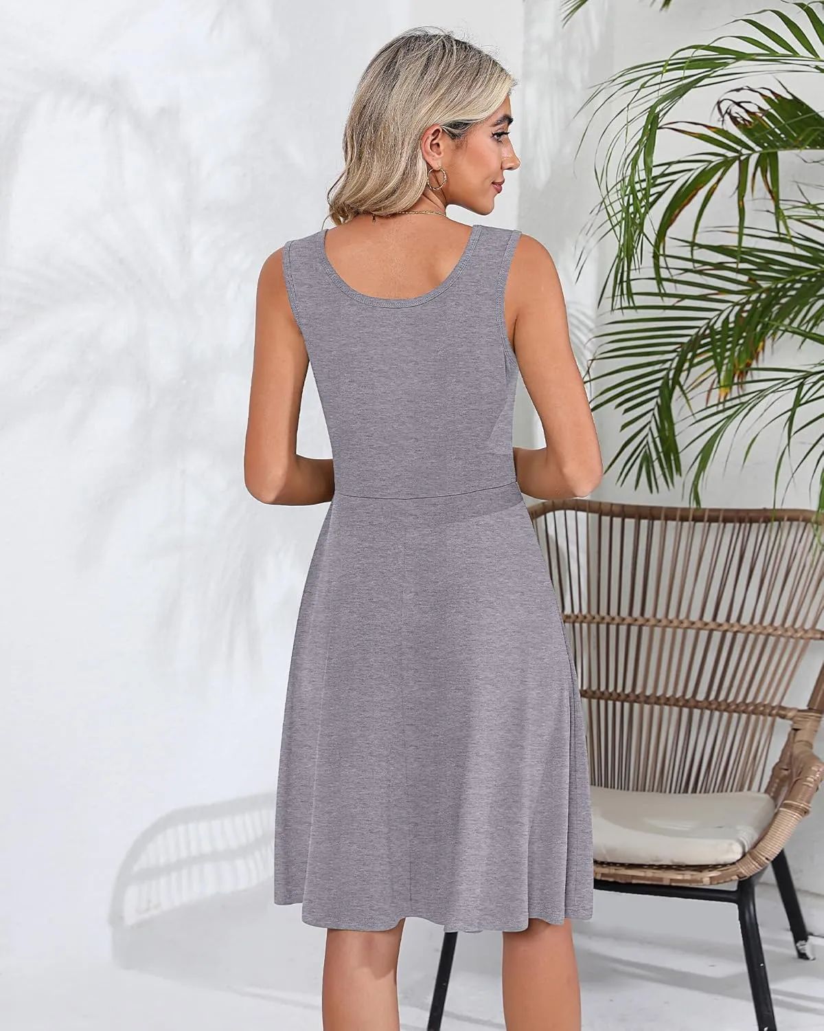Riyiper 2 Pack Women's Sleeveless V Neck Dress with Pocket Beach Casual Sundress Summer A Line Flared Slim Tank Dress