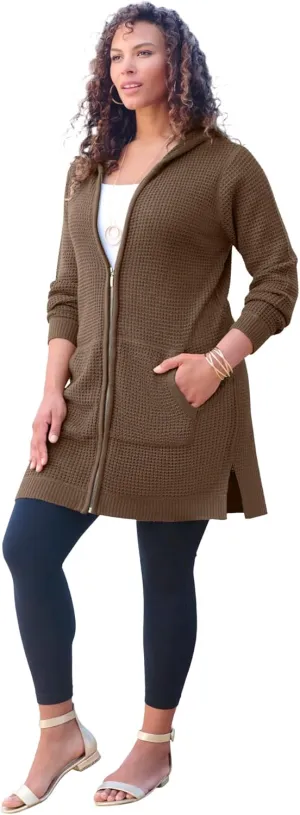 Roaman's Women's Plus Size Mega Length Waffle Zip Hoodie