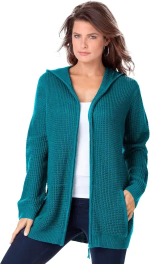 Roaman's Women's Plus Size Thermal Waffle Hoodie Zip Up Cardigan Jacket