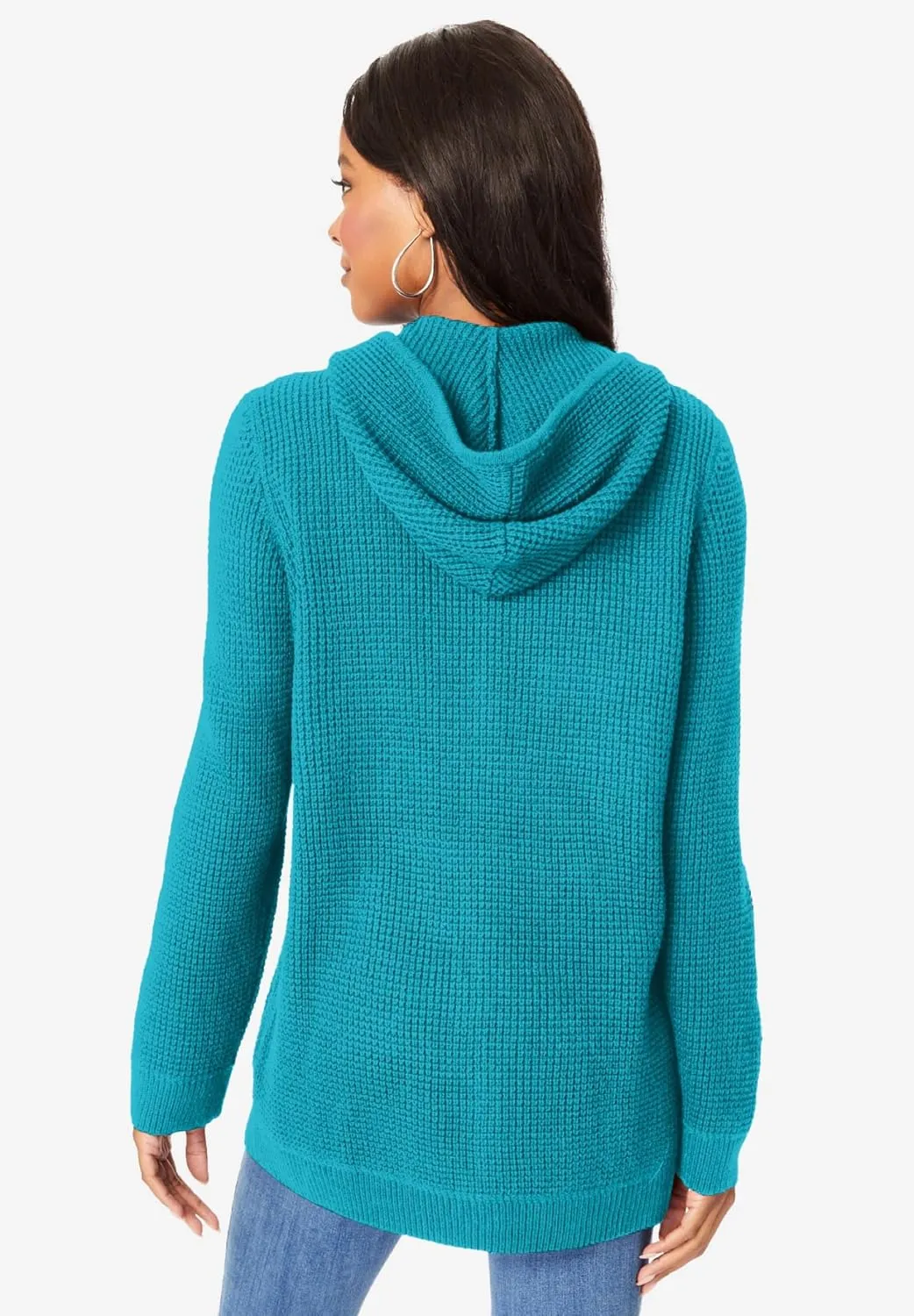 Roaman's Women's Plus Size Thermal Waffle Hoodie Zip Up Cardigan Jacket