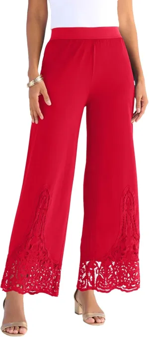 Roaman's Women's Plus Size Wide Leg Ultrasmooth Fabric Lace Pant