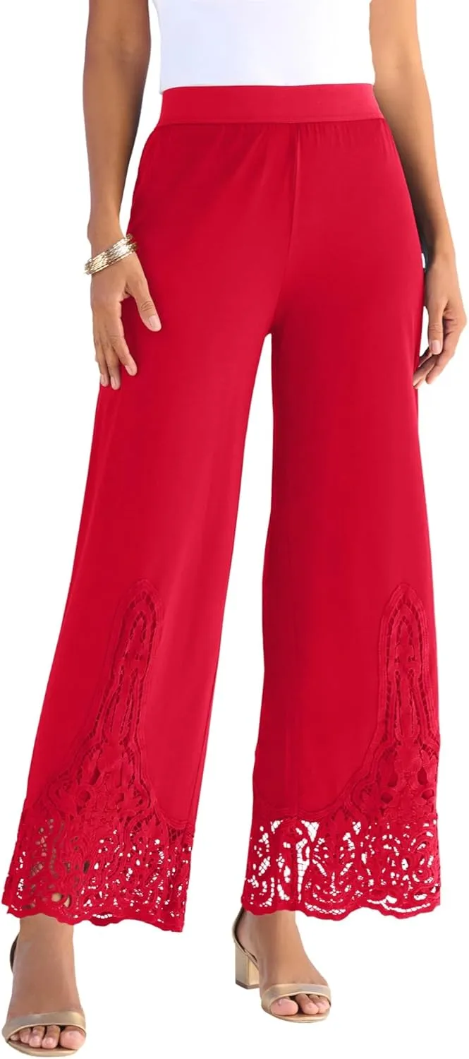 Roaman's Women's Plus Size Wide Leg Ultrasmooth Fabric Lace Pant