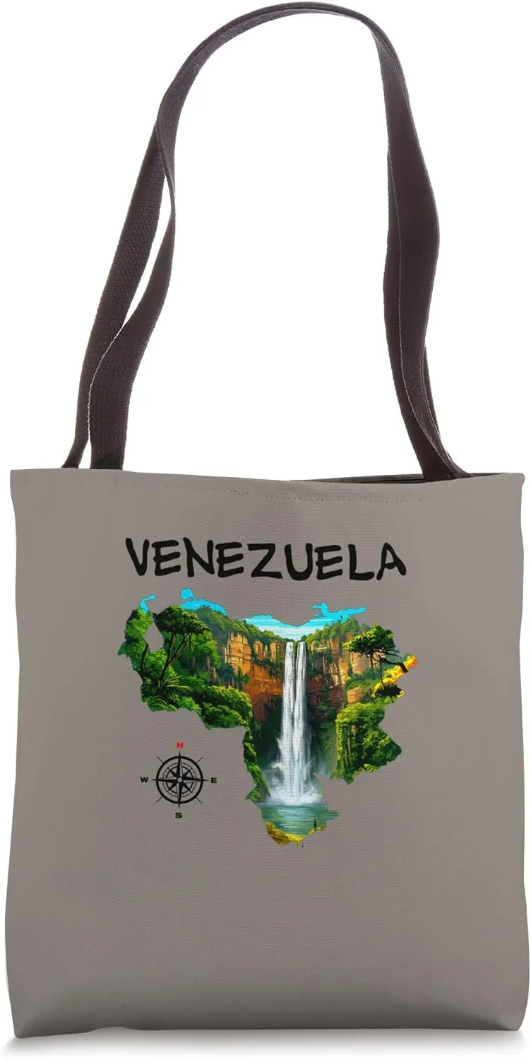 Salto del Angel inside the Venezuela map Franela Venezolana Tote Bag