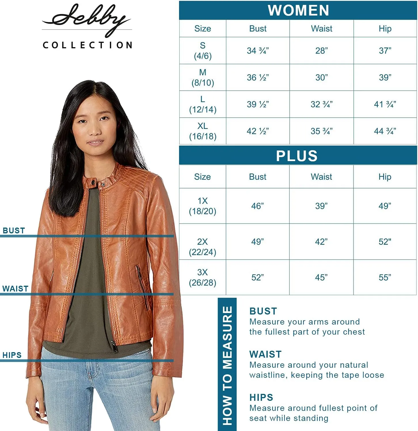 Sebby Collection Women's Faux Leather Jacket with Moto Details and Front Zip Pockets