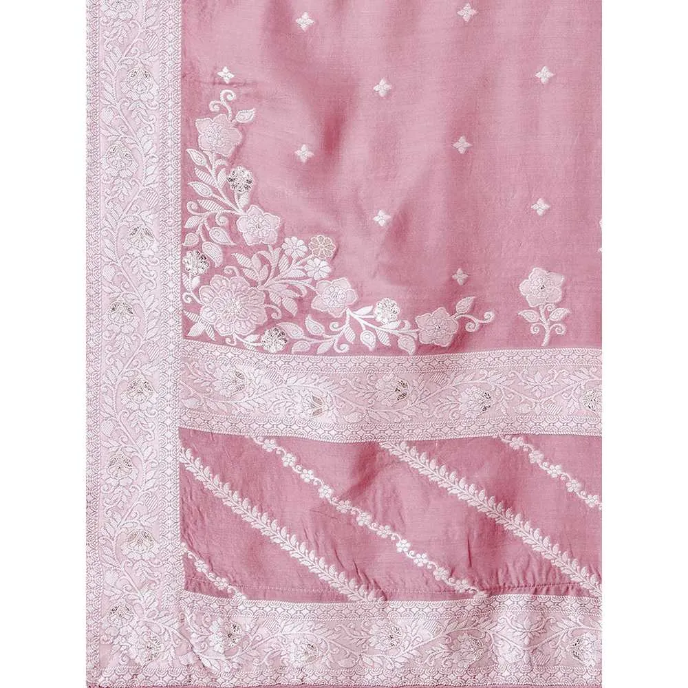 Seerat Pink Thread Oven Trusser Silk Straight Kurta with Trousers & Dupatta (Set of 3)
