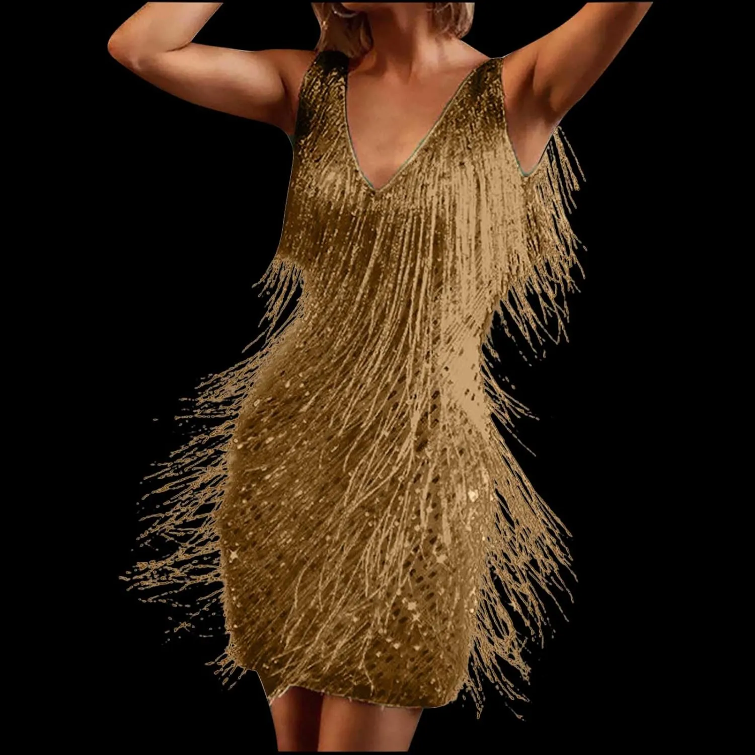 Sequin Cocktail Flapper Dresses 1920s Gatsby with All-Over Fringe Prom Party Mini Dress Tango Ballroom Dancing Costume