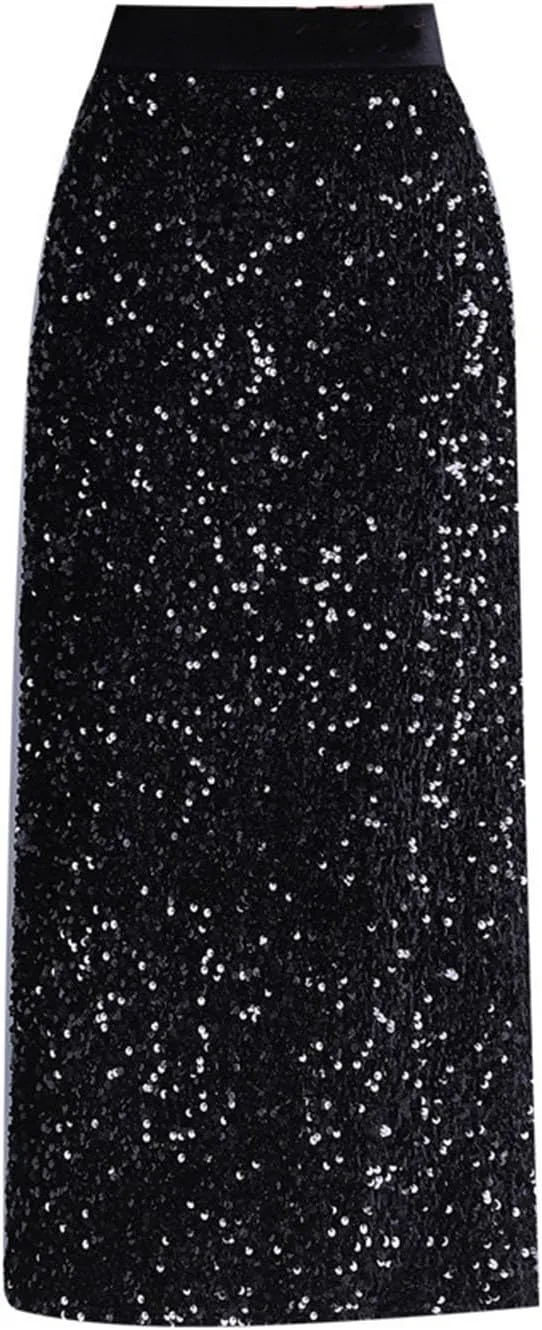 Sequin Maxi Skirt Women Sparkly Evening Outfit Night Out Cocktail Club