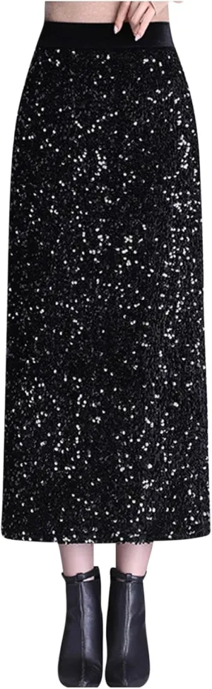 Sequin Maxi Skirt Women Sparkly Evening Outfit Night Out Cocktail Club
