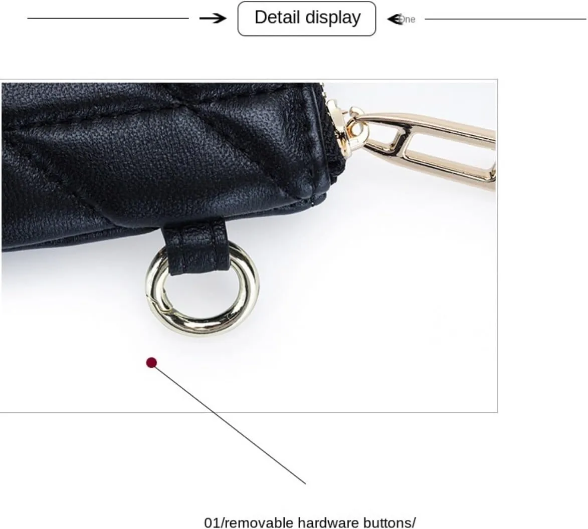 Sheepskin Wallet for Women Slim Quilted Genuine Leather Zipper Chain Wristlet Strap Purse Mobile Phone