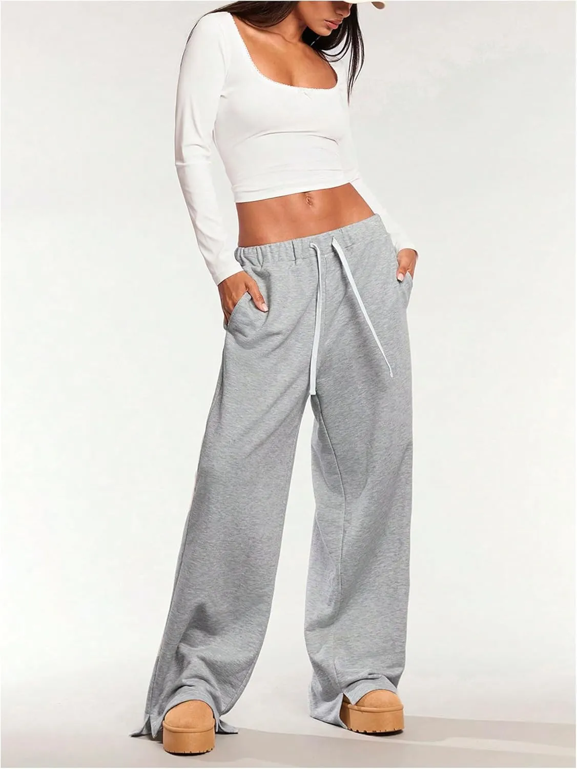 SHENHE Women's Low Rise Wide Leg Sweatpants Baggy Pants Drawstring Casual Workout Lounge Pants